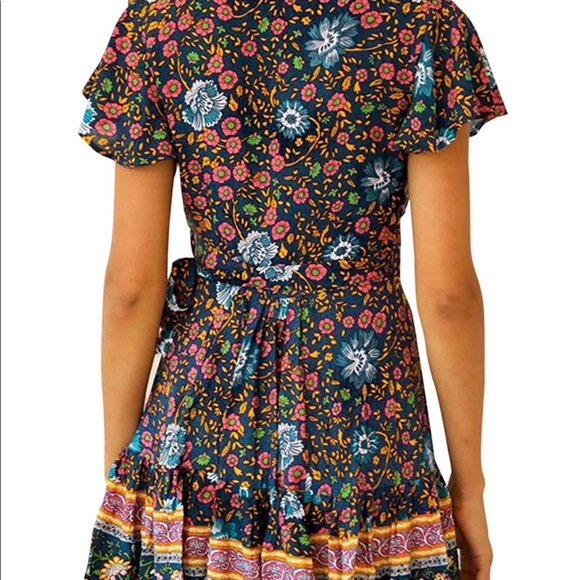 🏆Boho Floral Deep V Midi Dress - Picture 4 of 8